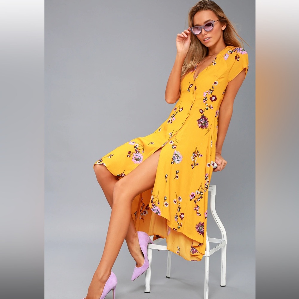 Free People Lost in You Yellow Floral Midi Dress